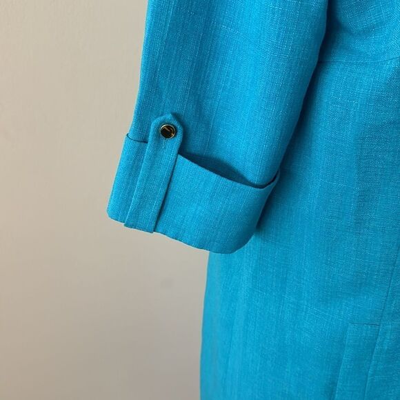 Tahari ASL bright turquoise woven gold hardware tasseled lace up bodice shift. 6 - Picture 6 of 9